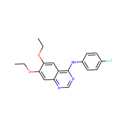 CCOc1cc2ncnc(Nc3ccc(F)cc3)c2cc1OCC ZINC000013676226