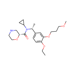 CCOc1ccc([C@@H](C)N(C(=O)[C@H]2CNCCO2)C2CC2)cc1OCCCOC ZINC001772630116