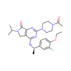 CCOc1ccc([C@@H](C)Nc2nc(N3CCN(C(C)=O)CC3)nc3c2CN(C(C)C)C3=O)cc1F ZINC000084619268