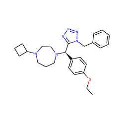 CCOc1ccc([C@H](c2nnnn2Cc2ccccc2)N2CCCN(C3CCC3)CC2)cc1 ZINC000058582187