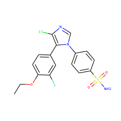 CCOc1ccc(-c2c(Cl)ncn2-c2ccc(S(N)(=O)=O)cc2)cc1F ZINC000000592945