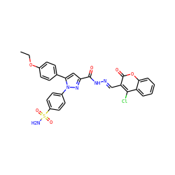 CCOc1ccc(-c2cc(C(=O)N/N=C/c3c(Cl)c4ccccc4oc3=O)nn2-c2ccc(S(N)(=O)=O)cc2)cc1 ZINC000653887085