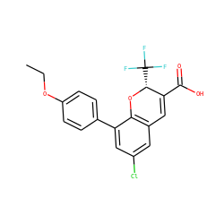 CCOc1ccc(-c2cc(Cl)cc3c2O[C@H](C(F)(F)F)C(C(=O)O)=C3)cc1 ZINC000066104327