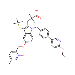 CCOc1ccc(-c2ccc(Cn3c(CC(C)(C)C(=O)O)c(SC(C)(C)C)c4cc(OCc5ccc(C)c[n+]5[O-])ccc43)cc2)cn1 ZINC000082137903