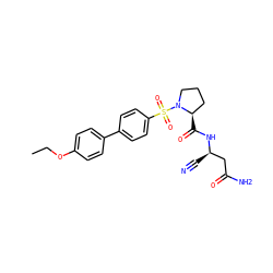 CCOc1ccc(-c2ccc(S(=O)(=O)N3CCC[C@H]3C(=O)N[C@H](C#N)CC(N)=O)cc2)cc1 ZINC000653804963