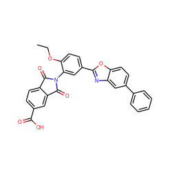 CCOc1ccc(-c2nc3cc(-c4ccccc4)ccc3o2)cc1N1C(=O)c2ccc(C(=O)O)cc2C1=O ZINC000026991802