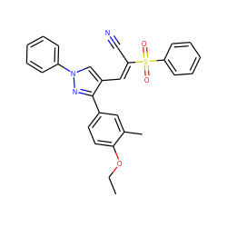 CCOc1ccc(-c2nn(-c3ccccc3)cc2/C=C(\C#N)S(=O)(=O)c2ccccc2)cc1C ZINC000001172048