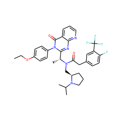 CCOc1ccc(-n2c([C@@H](C)N(C[C@H]3CCCN3C(C)C)C(=O)Cc3ccc(F)c(C(F)(F)F)c3)nc3ncccc3c2=O)cc1 ZINC000049793745