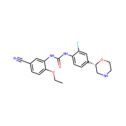 CCOc1ccc(C#N)cc1NC(=O)Nc1ccc([C@H]2CNCCO2)cc1F ZINC000149932458
