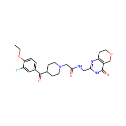 CCOc1ccc(C(=O)C2CCN(CC(=O)NCc3nc4c(c(=O)[nH]3)COCC4)CC2)cc1F ZINC000208814463