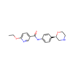 CCOc1ccc(C(=O)Nc2ccc([C@@H]3CNCCO3)cc2)cn1 ZINC000117716917