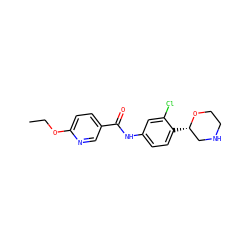 CCOc1ccc(C(=O)Nc2ccc([C@H]3CNCCO3)c(Cl)c2)cn1 ZINC000149906652