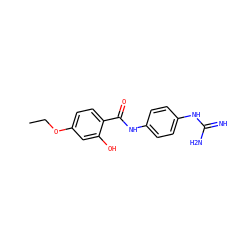 CCOc1ccc(C(=O)Nc2ccc(NC(=N)N)cc2)c(O)c1 ZINC000013444455