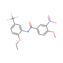 CCOc1ccc(C(F)(F)F)cc1NC(=O)c1ccc(OC)c([N+](=O)[O-])c1 ZINC000001059830