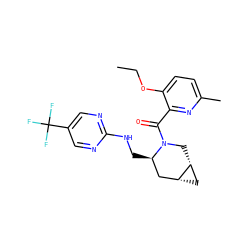 CCOc1ccc(C)nc1C(=O)N1C[C@@H]2C[C@@H]2C[C@H]1CNc1ncc(C(F)(F)F)cn1 ZINC000068208619
