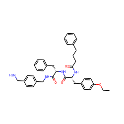CCOc1ccc(C[C@@H](NC(=O)CCCc2ccccc2)C(=O)N[C@@H](Cc2ccccc2)C(=O)NCc2ccc(CN)cc2)cc1 ZINC000206319481