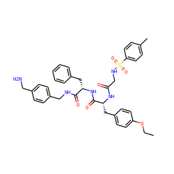 CCOc1ccc(C[C@@H](NC(=O)CNS(=O)(=O)c2ccc(C)cc2)C(=O)N[C@@H](Cc2ccccc2)C(=O)NCc2ccc(CN)cc2)cc1 ZINC000206298384