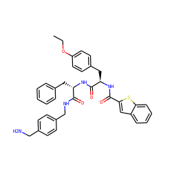 CCOc1ccc(C[C@@H](NC(=O)c2cc3ccccc3s2)C(=O)N[C@@H](Cc2ccccc2)C(=O)NCc2ccc(CN)cc2)cc1 ZINC000206324014