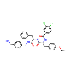 CCOc1ccc(C[C@@H](NC(=O)c2ccc(Cl)c(Cl)c2)C(=O)N[C@@H](Cc2ccccc2)C(=O)NCc2ccc(CN)cc2)cc1 ZINC000206312028