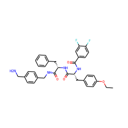 CCOc1ccc(C[C@@H](NC(=O)c2ccc(F)c(F)c2)C(=O)N[C@@H](Cc2ccccc2)C(=O)NCc2ccc(CN)cc2)cc1 ZINC000206314616