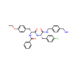 CCOc1ccc(C[C@@H](NC(=O)c2ccccc2)C(=O)N[C@@H](Cc2ccc(Cl)cc2)C(=O)NCc2ccc(CN)cc2)cc1 ZINC000206142433