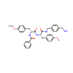CCOc1ccc(C[C@@H](NC(=O)c2ccccc2)C(=O)N[C@@H](Cc2ccc(OC)cc2)C(=O)NCc2ccc(CN)cc2)cc1 ZINC000206143016