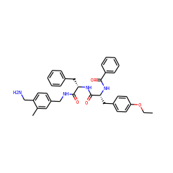 CCOc1ccc(C[C@@H](NC(=O)c2ccccc2)C(=O)N[C@@H](Cc2ccccc2)C(=O)NCc2ccc(CN)c(C)c2)cc1 ZINC000206148863