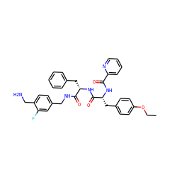 CCOc1ccc(C[C@@H](NC(=O)c2ccccn2)C(=O)N[C@@H](Cc2ccccc2)C(=O)NCc2ccc(CN)c(F)c2)cc1 ZINC000206141596