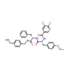CCOc1ccc(C[C@@H](NC(=O)c2cnc(Cl)c(Cl)c2)C(=O)N[C@@H](Cc2ccccc2)C(=O)NCc2ccc(CN)cc2)cc1 ZINC000206140483