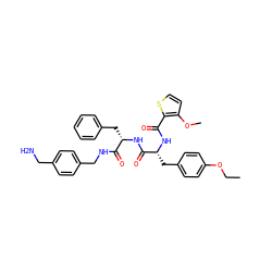CCOc1ccc(C[C@@H](NC(=O)c2sccc2OC)C(=O)N[C@@H](Cc2ccccc2)C(=O)NCc2ccc(CN)cc2)cc1 ZINC001772615384