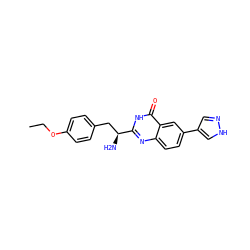 CCOc1ccc(C[C@H](N)c2nc3ccc(-c4cn[nH]c4)cc3c(=O)[nH]2)cc1 ZINC000095588947