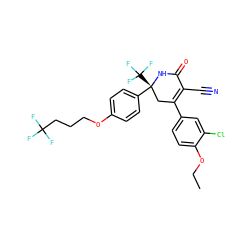 CCOc1ccc(C2=C(C#N)C(=O)N[C@](c3ccc(OCCCC(F)(F)F)cc3)(C(F)(F)F)C2)cc1Cl ZINC001772596167