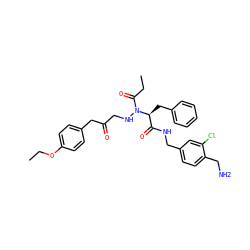 CCOc1ccc(CC(=O)CNN(C(=O)CC)[C@@H](Cc2ccccc2)C(=O)NCc2ccc(CN)c(Cl)c2)cc1 ZINC000206328140
