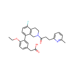 CCOc1ccc(CC(=O)O)cc1-c1ccc(F)c2c1CN(C(=O)CCc1cccc(C)n1)CC2 ZINC000144133183