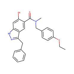 CCOc1ccc(CN(C)C(=O)c2cc3c(Cc4ccccc4)n[nH]c3cc2O)cc1 ZINC000084707048