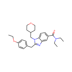 CCOc1ccc(Cc2nc3cc(C(=O)N(CC)CC)ccc3n2CC2CCOCC2)cc1 ZINC000040892399