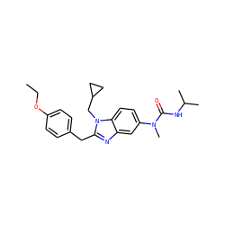 CCOc1ccc(Cc2nc3cc(N(C)C(=O)NC(C)C)ccc3n2CC2CC2)cc1 ZINC000040391762