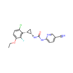 CCOc1ccc(Cl)c([C@@H]2C[C@@H]2NC(=O)Nc2ccc(C#N)cn2)c1F ZINC000005845241
