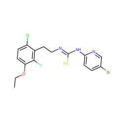 CCOc1ccc(Cl)c(CC/N=C(\S)Nc2ccc(Br)cn2)c1F ZINC000013759877