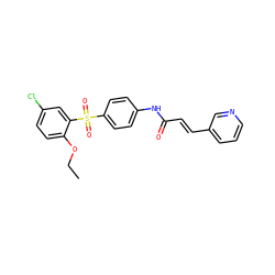CCOc1ccc(Cl)cc1S(=O)(=O)c1ccc(NC(=O)/C=C/c2cccnc2)cc1 ZINC000142403859