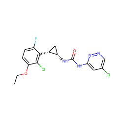 CCOc1ccc(F)c([C@@H]2C[C@@H]2NC(=O)Nc2cc(Cl)cnn2)c1Cl ZINC000027415944