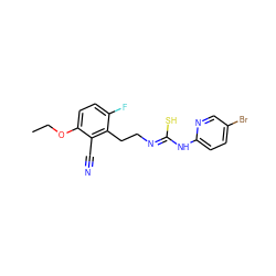CCOc1ccc(F)c(CC/N=C(\S)Nc2ccc(Br)cn2)c1C#N ZINC000013759866