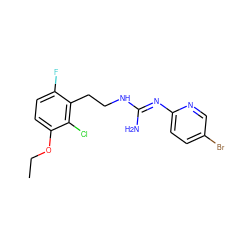 CCOc1ccc(F)c(CCN/C(N)=N/c2ccc(Br)cn2)c1Cl ZINC000014943868