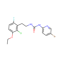 CCOc1ccc(F)c(CCNC(=O)Nc2ccc(Br)cn2)c1Cl ZINC000000592430