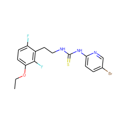 CCOc1ccc(F)c(CCNC(=S)Nc2ccc(Br)cn2)c1F ZINC000013759858