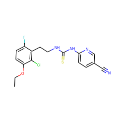 CCOc1ccc(F)c(CCNC(=S)Nc2ccc(C#N)cn2)c1Cl ZINC000013759863