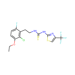CCOc1ccc(F)c(CCNC(=S)Nc2nc(C(F)(F)F)cs2)c1Cl ZINC000027426367