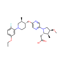 CCOc1ccc(F)c(N2CC[C@@H](Oc3cnc(N4C[C@@H](OC)[C@@H](C)[C@@H]4CC(=O)O)cn3)[C@H](C)C2)c1 ZINC001772628186