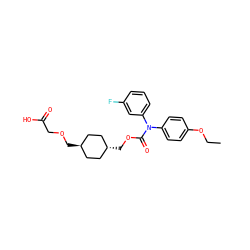 CCOc1ccc(N(C(=O)OC[C@H]2CC[C@H](COCC(=O)O)CC2)c2cccc(F)c2)cc1 ZINC001772573334