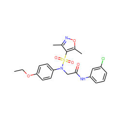 CCOc1ccc(N(CC(=O)Nc2cccc(Cl)c2)S(=O)(=O)c2c(C)noc2C)cc1 ZINC000006577825